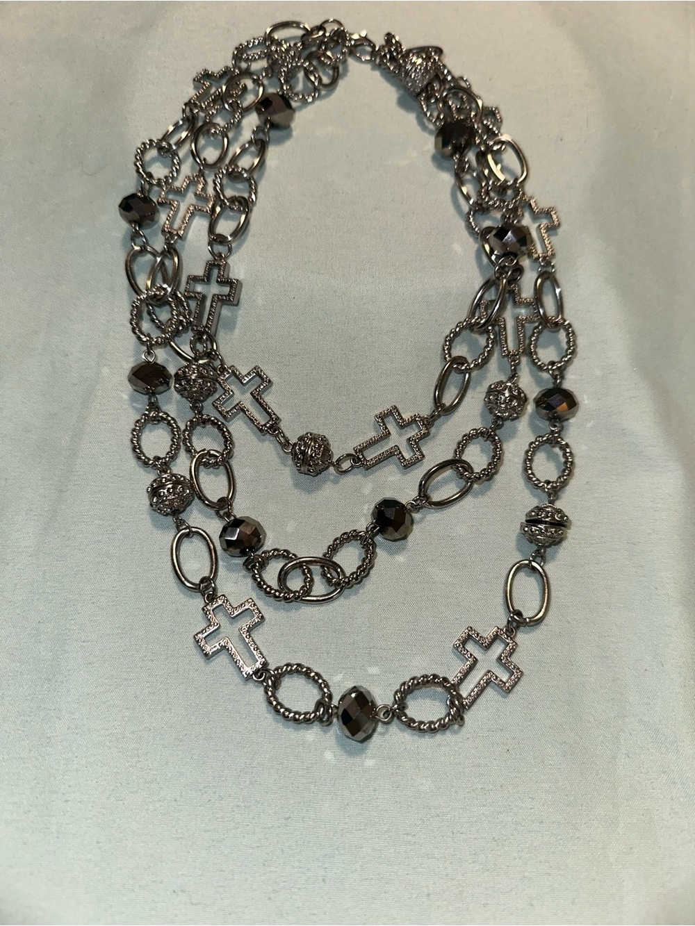 Premier Designs Silver-Tone Layered Cross Necklace with Faceted Beads